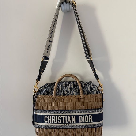 Christian Dior Wicker Oblique Basket Bag Blue - Picture 1 of 8